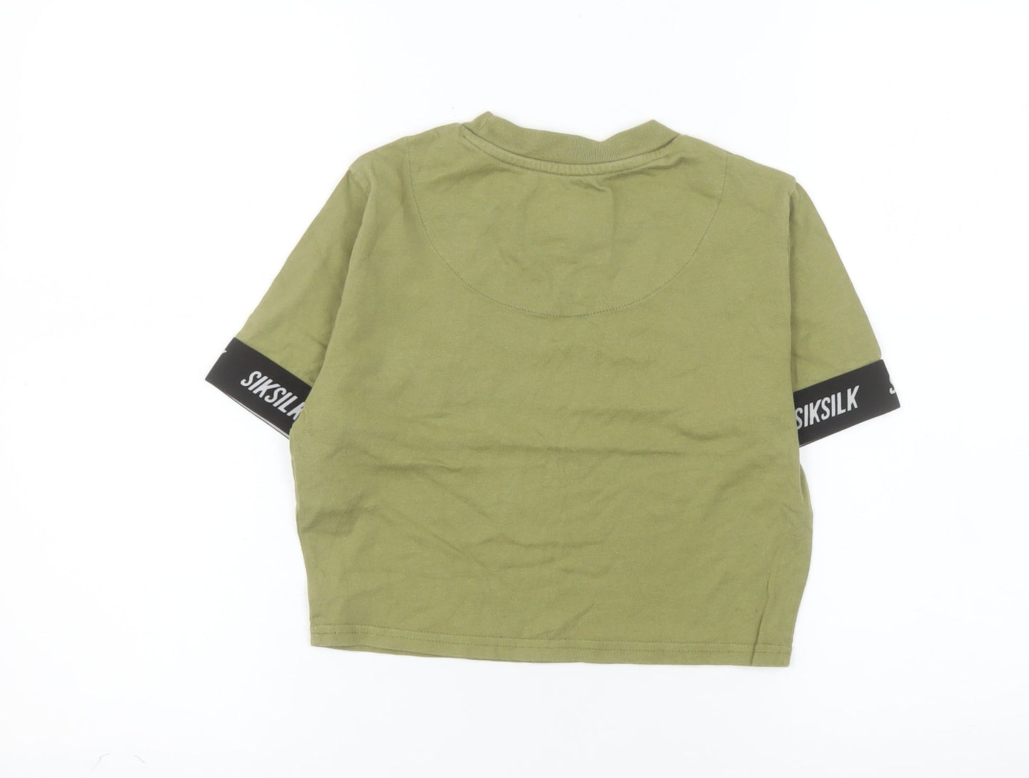 SikSilk Womens Green Cropped T-Shirt Size 10 Short Sleeve Cotton