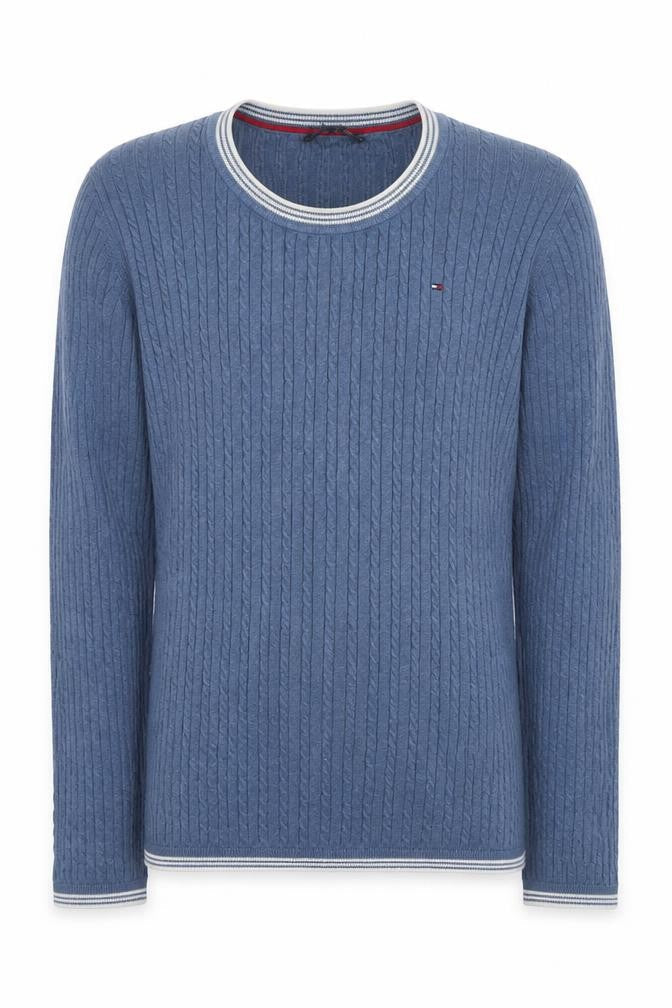 Tommy Hilfiger Mens Blue Cable-Knit Cotton Jumper Size M
