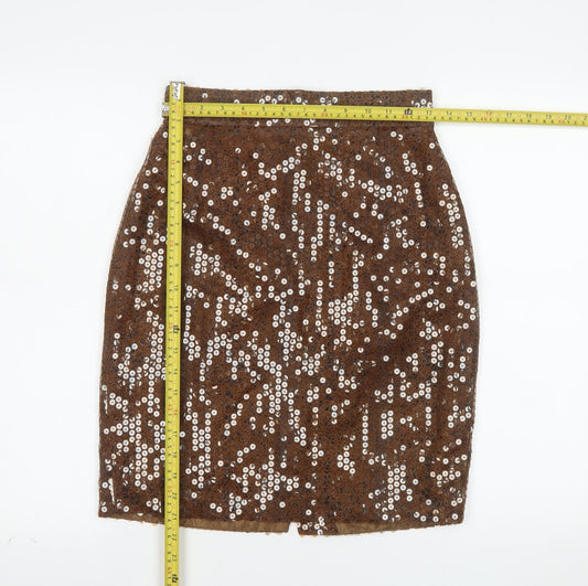 Mondi Women’s Brown Sequin High Waist Pencil Skirt Size 10