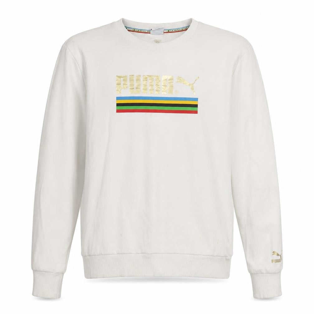 Puma Men's White Small Crew Neck Pullover Sweatshirt