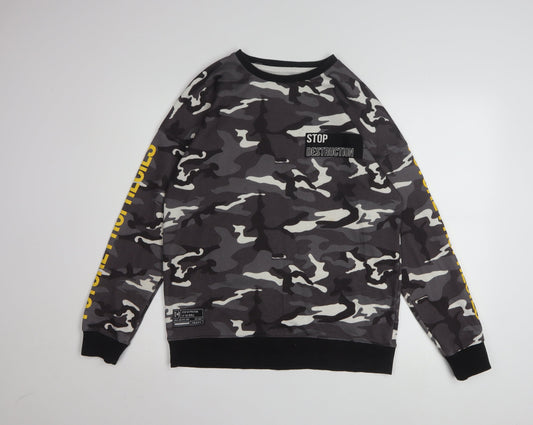 Cropp Men's Grey Camouflage Sweatshirt Regular Fit Size S