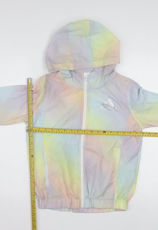 Adidas Girls Multicoloured Hooded Windbreaker Jacket M (10-12 Years)