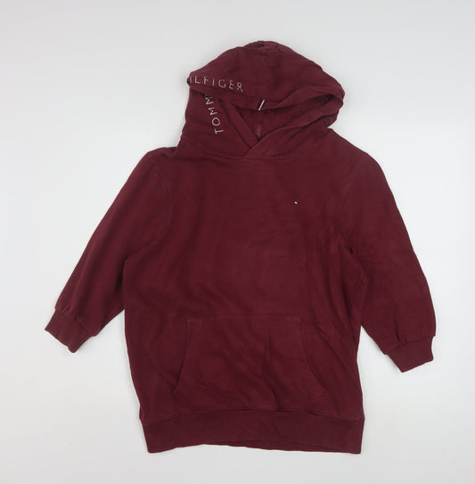 Tommy Hilfiger Boys Burgundy Hoodie Size 176cm Pullover Cotton Blend