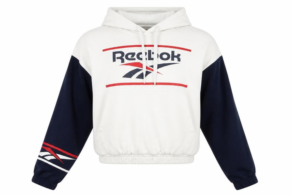 Reebok Classic Women's White & Navy Pullover Hoodie Size L Cotton Retro Sportswear