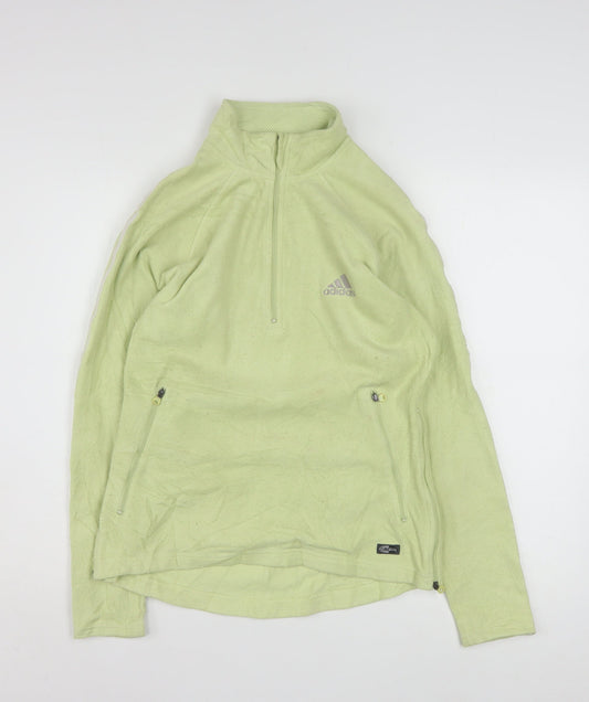 Adidas Women Green Half Zip Fleece Sweatshirt M ClimaWarm Logo Pullover