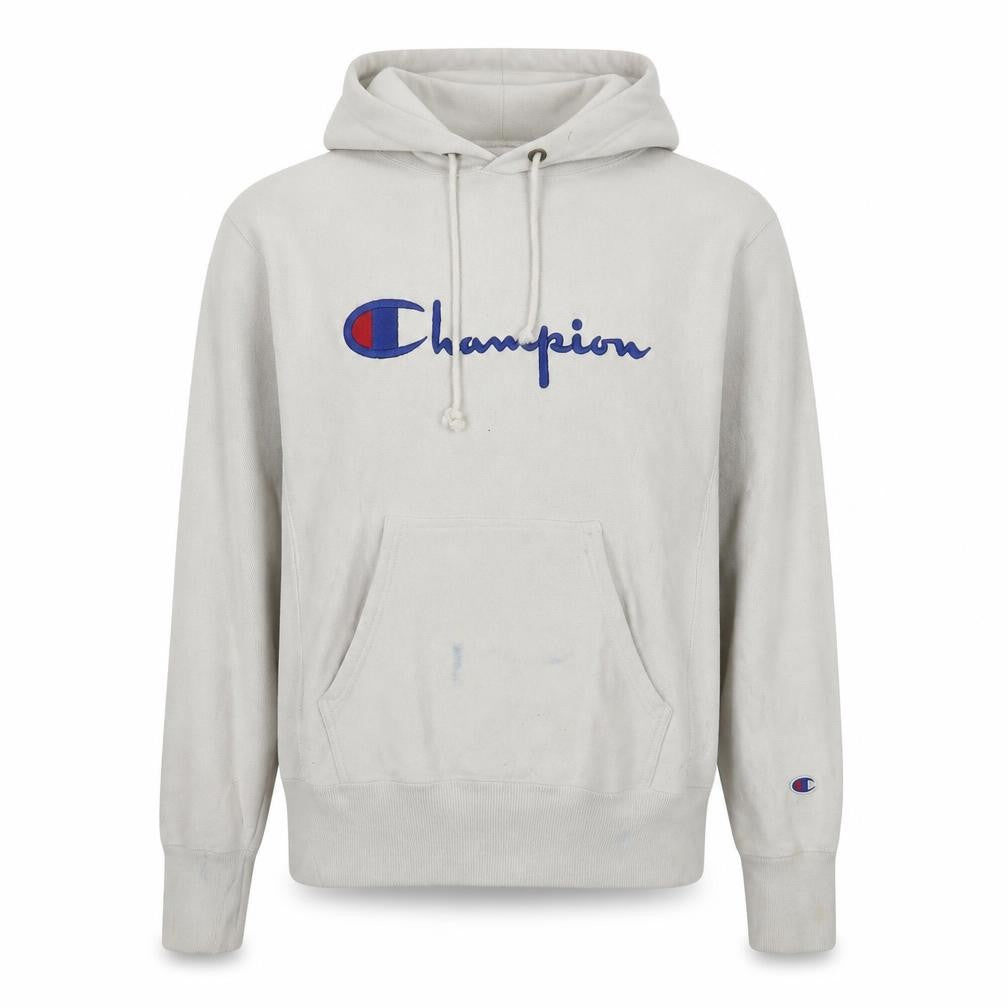 Champion Men's Ivory Pullover Hoodie Medium Logo Fleece Sweatshirt