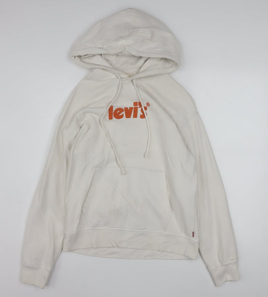 Levi's Men's Ivory XS Pullover Hoodie with Logo and Kangaroo Pocket