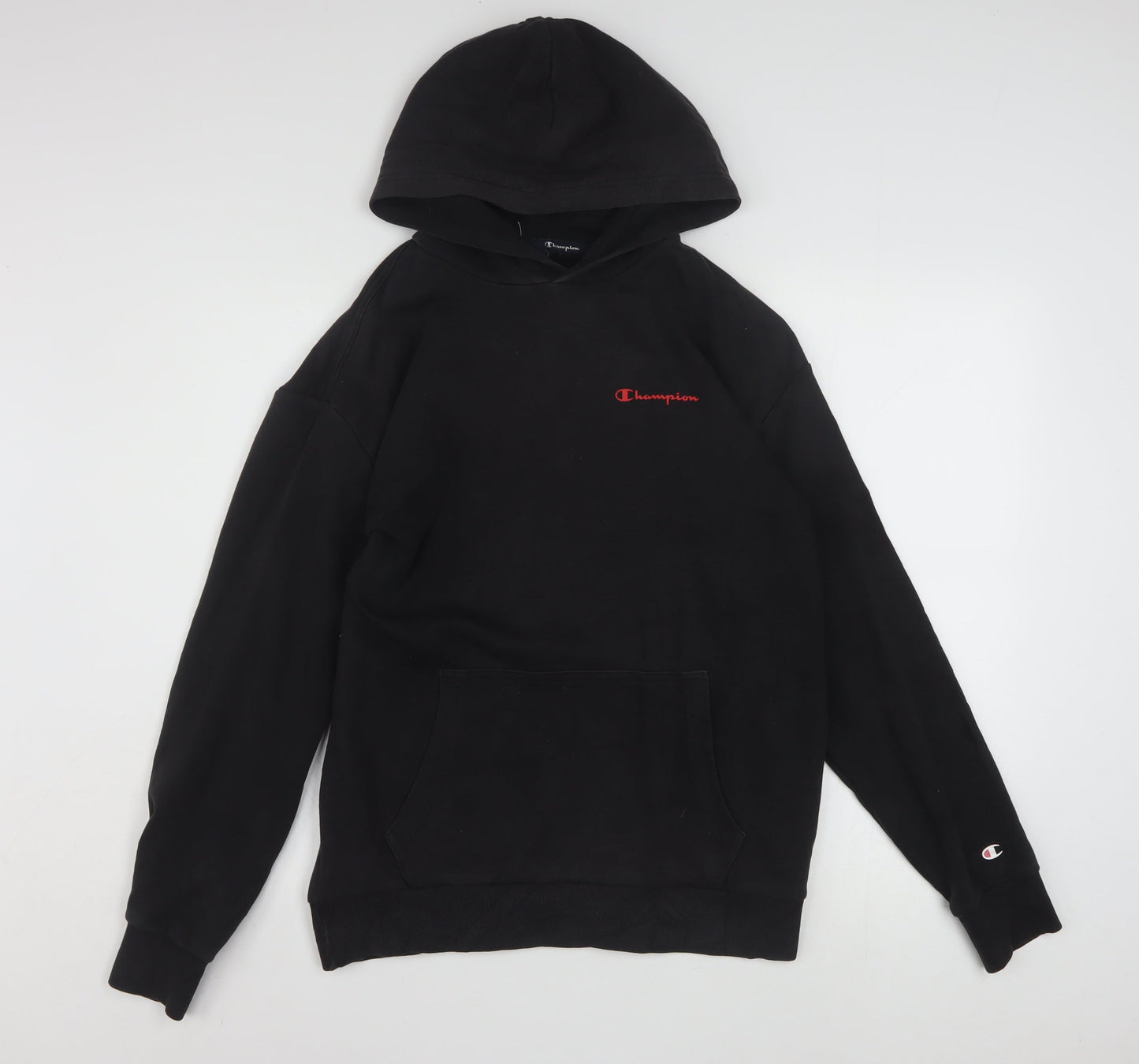 Champion Men’s Black Pullover Hoodie Small Retro Logo Fleece Sweatshirt