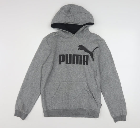 Puma Boys Grey Pullover Hoodie Fleece 13-14 Years Logo Graphic