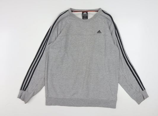 Adidas Men's Grey Crew Neck Pullover Sweatshirt L Sports Style