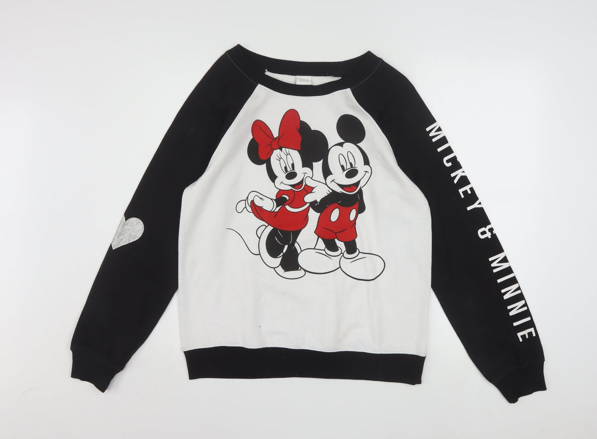 Front view of Disney girls’ black & white mickey & minnie sweatshirt m (7-9) cotton blend