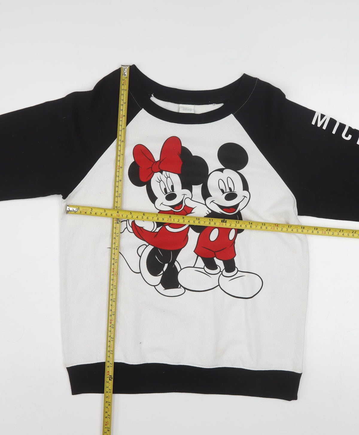 Back view of Disney girls’ black & white mickey & minnie sweatshirt m (7-9) cotton blend