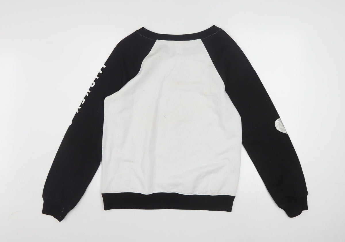 Close-up detail of Disney girls’ black & white mickey & minnie sweatshirt m (7-9) cotton blend