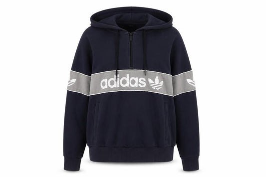 Adidas Women Navy Blue Pullover Hoodie Size L Cotton Blend Logo