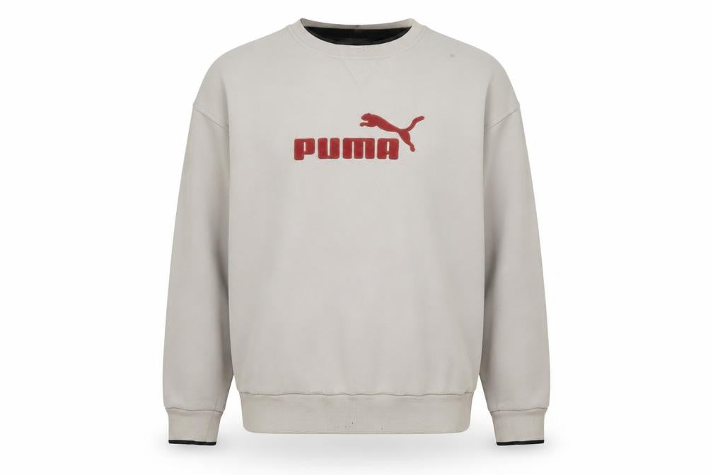 Puma Men Beige Pullover Sweatshirt M Logo Crew Neck Fleece