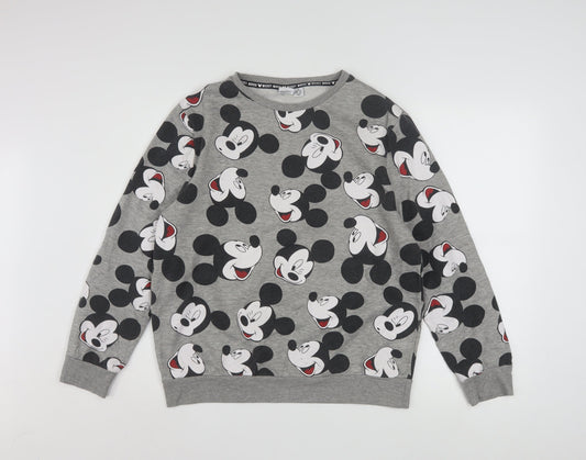 Disney Women Grey Mickey Mouse Pullover Sweatshirt Size M 12/14