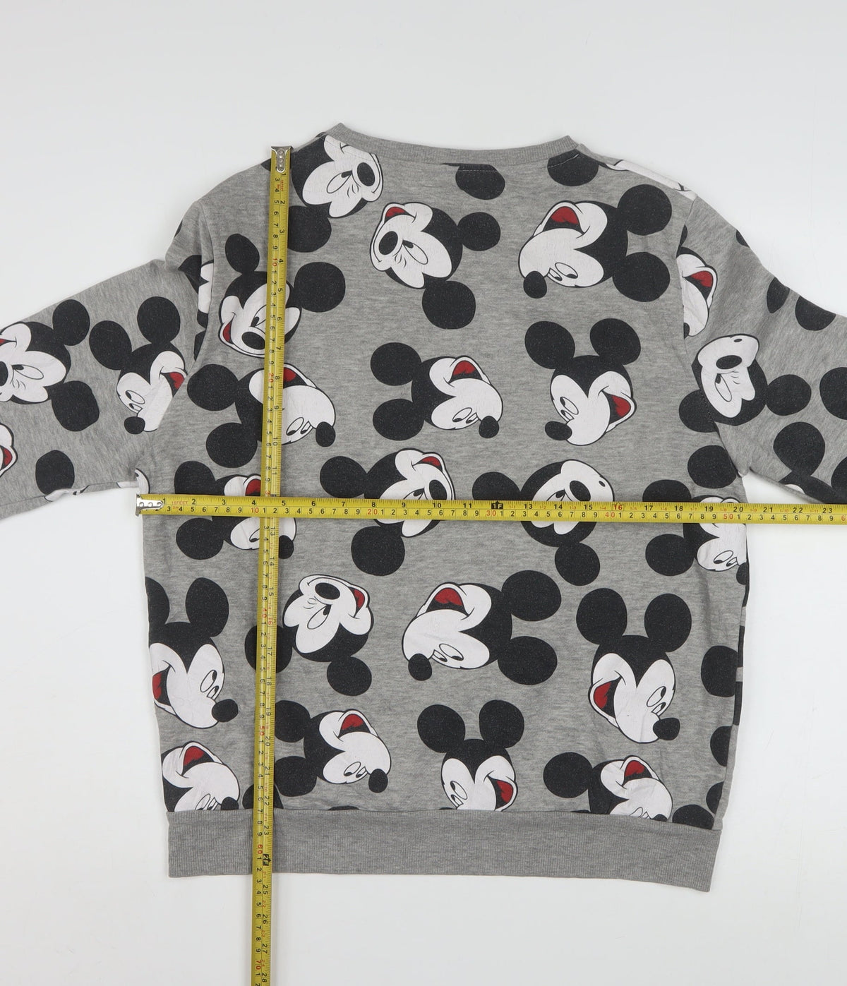 Back view of Disney Women Grey Mickey Mouse Pullover Sweatshirt, size M, 12/14