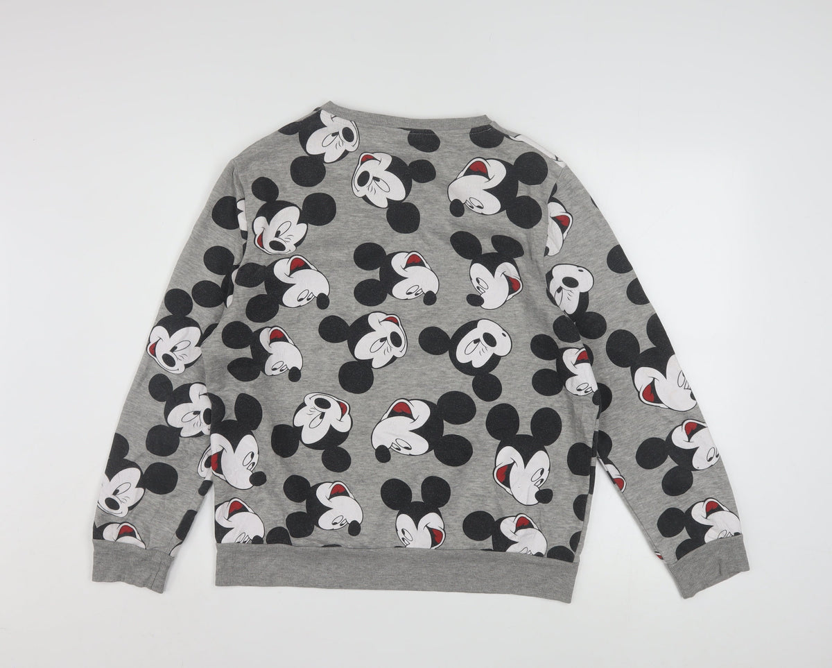 Close-up detail of Disney Women Grey Mickey Mouse Pullover Sweatshirt, size M, 12/14