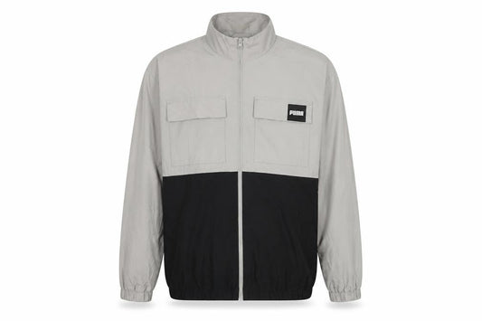 Puma Men's Grey and Black Windbreaker Jacket Size M