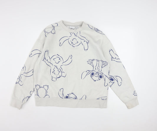 Disney Womens White Stitch Print Pullover Sweatshirt Size 10/12