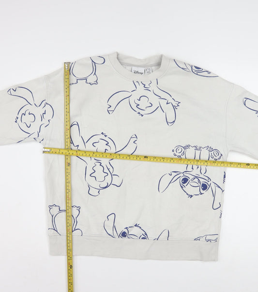 Disney Womens White Stitch Print Pullover Sweatshirt Size 10/12
