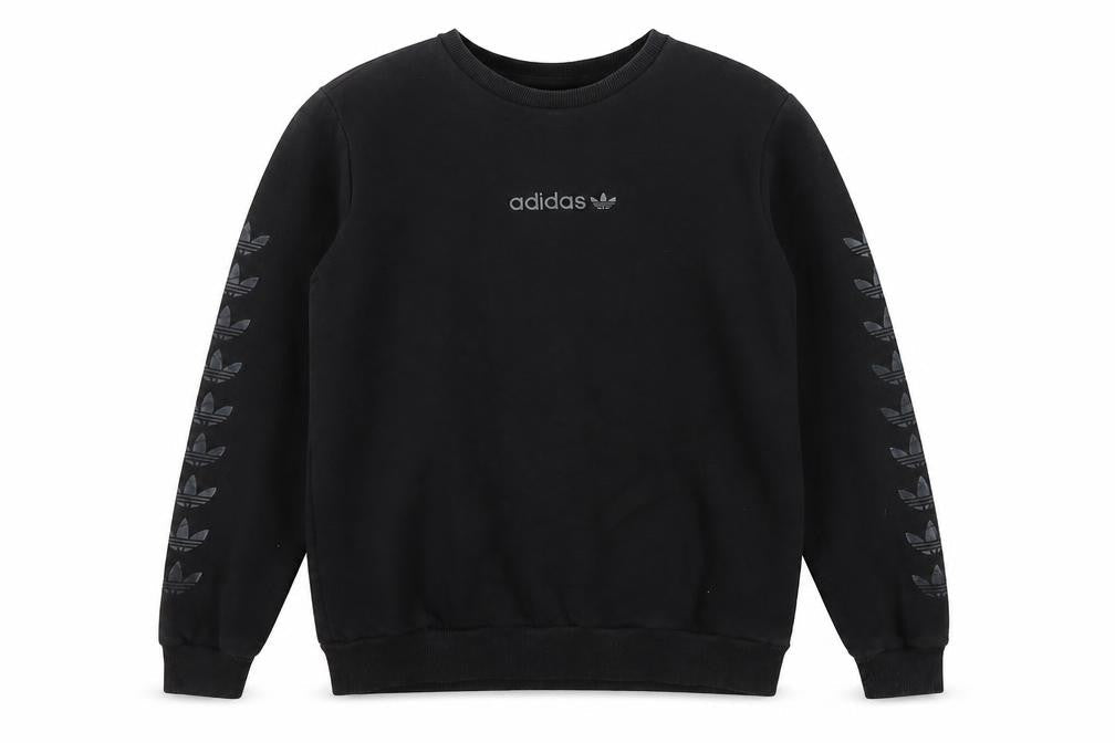 Adidas Boys Black XL Crew Neck Pullover Sweatshirt with Logo Sleeves