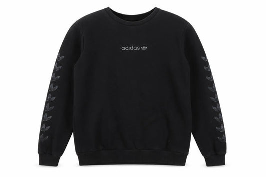 Adidas Boys Black XL Crew Neck Pullover Sweatshirt with Logo Sleeves