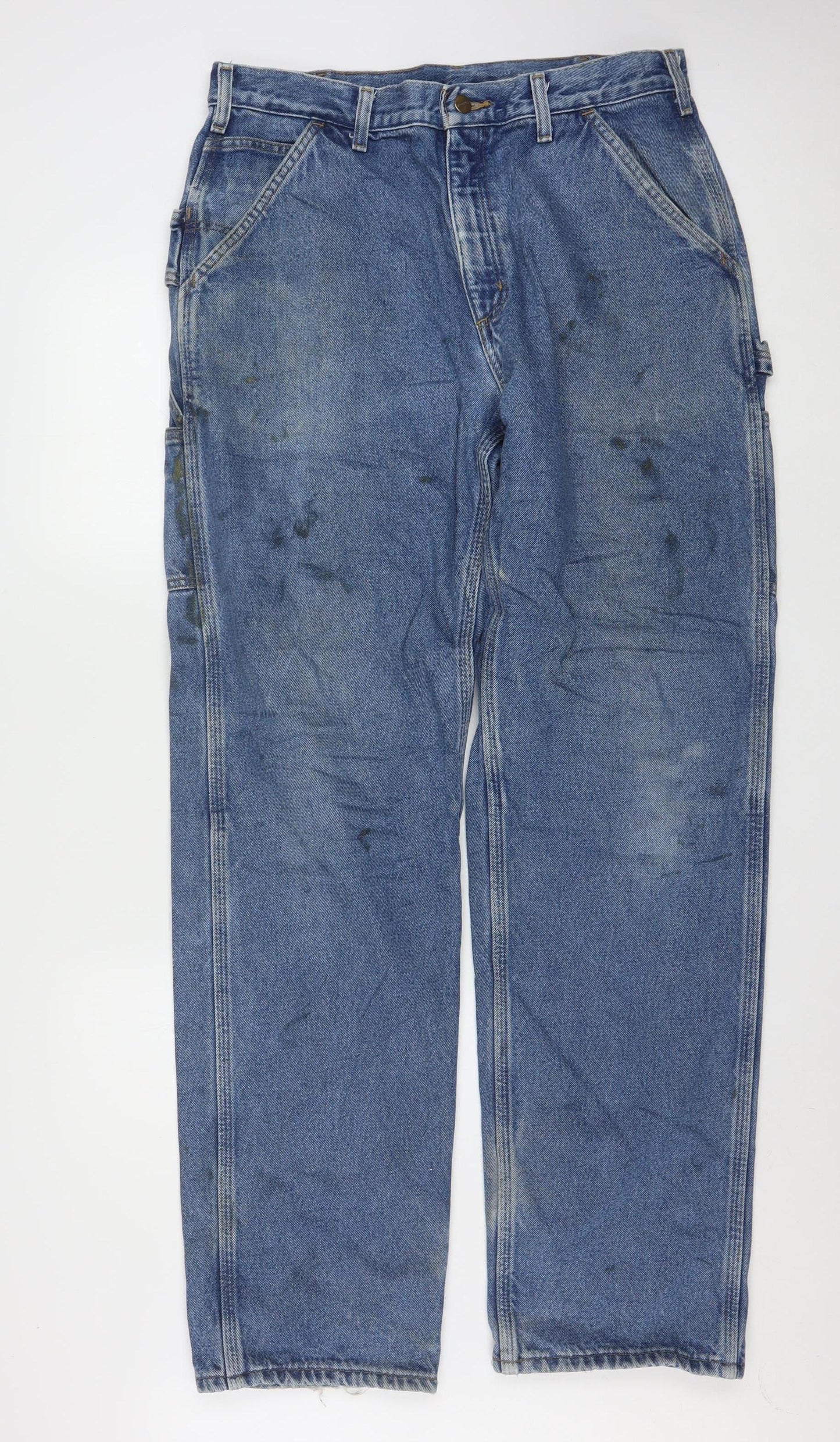 Carhartt Men's Blue 34x36 Relaxed Fit Work Jeans Denim Straight Leg
