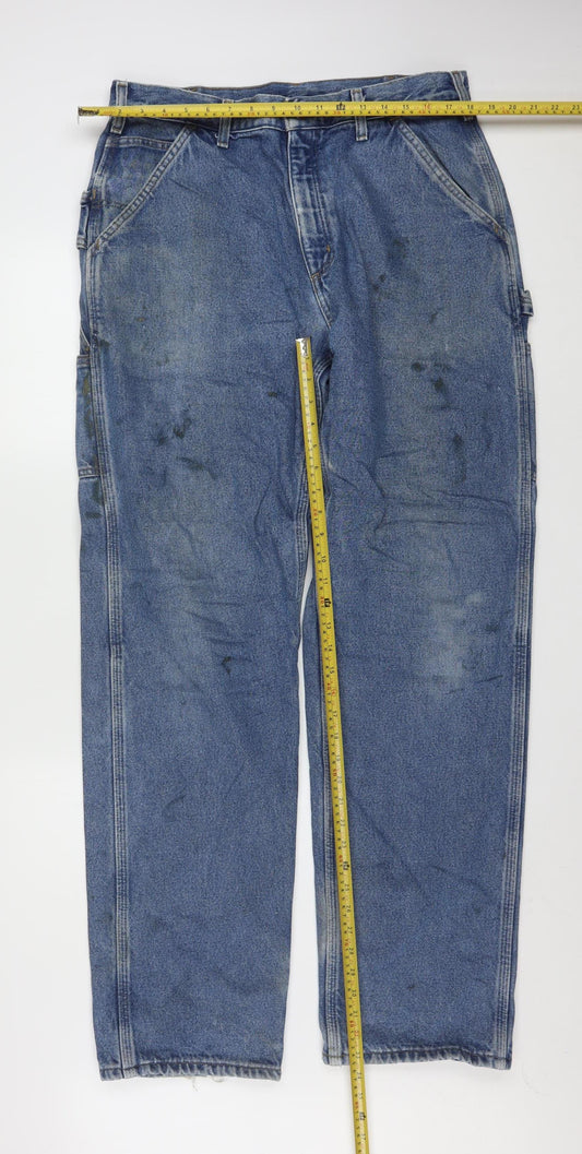 Carhartt Men's Blue 34x36 Relaxed Fit Work Jeans Denim Straight Leg