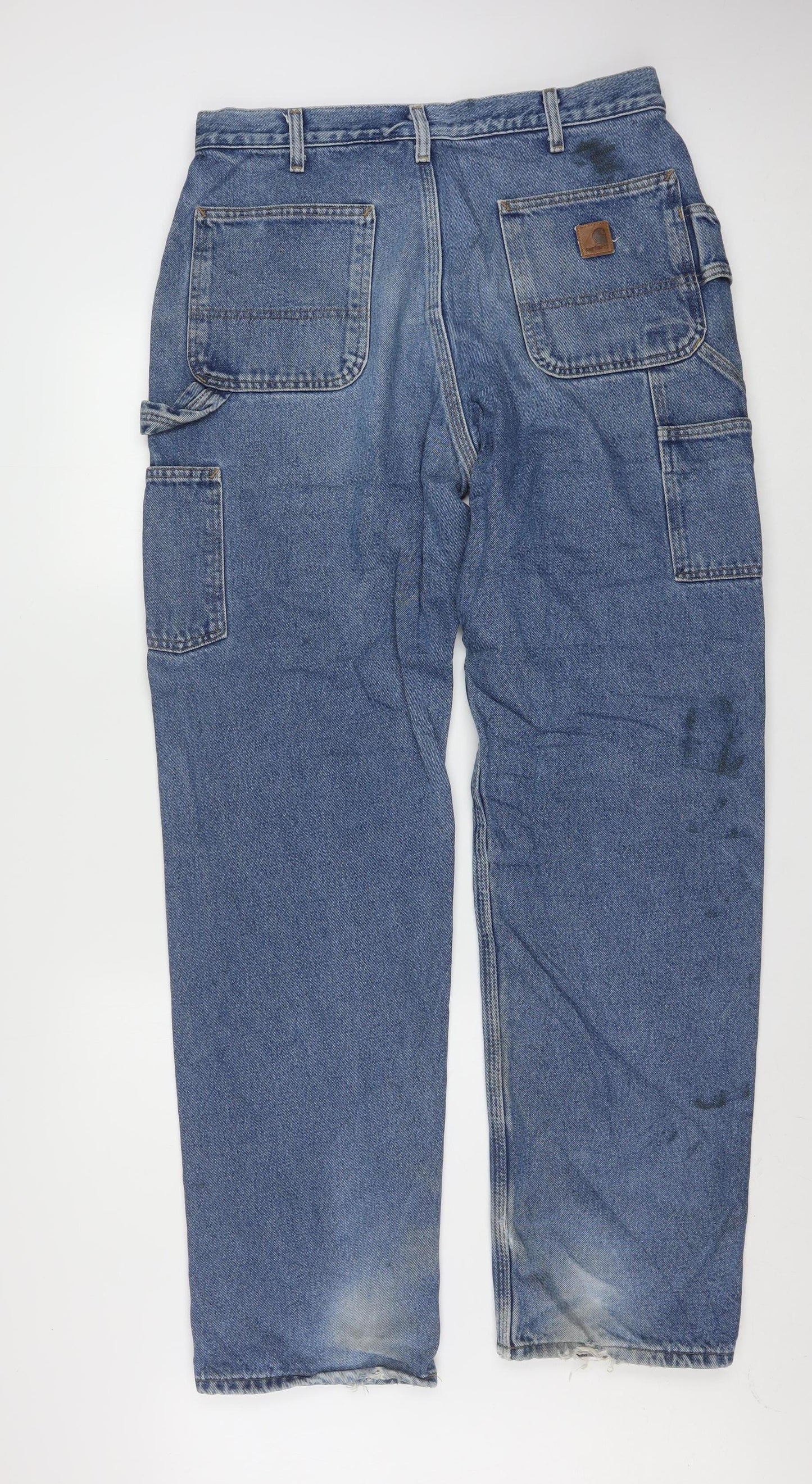 Carhartt Men's Blue 34x36 Relaxed Fit Work Jeans Denim Straight Leg