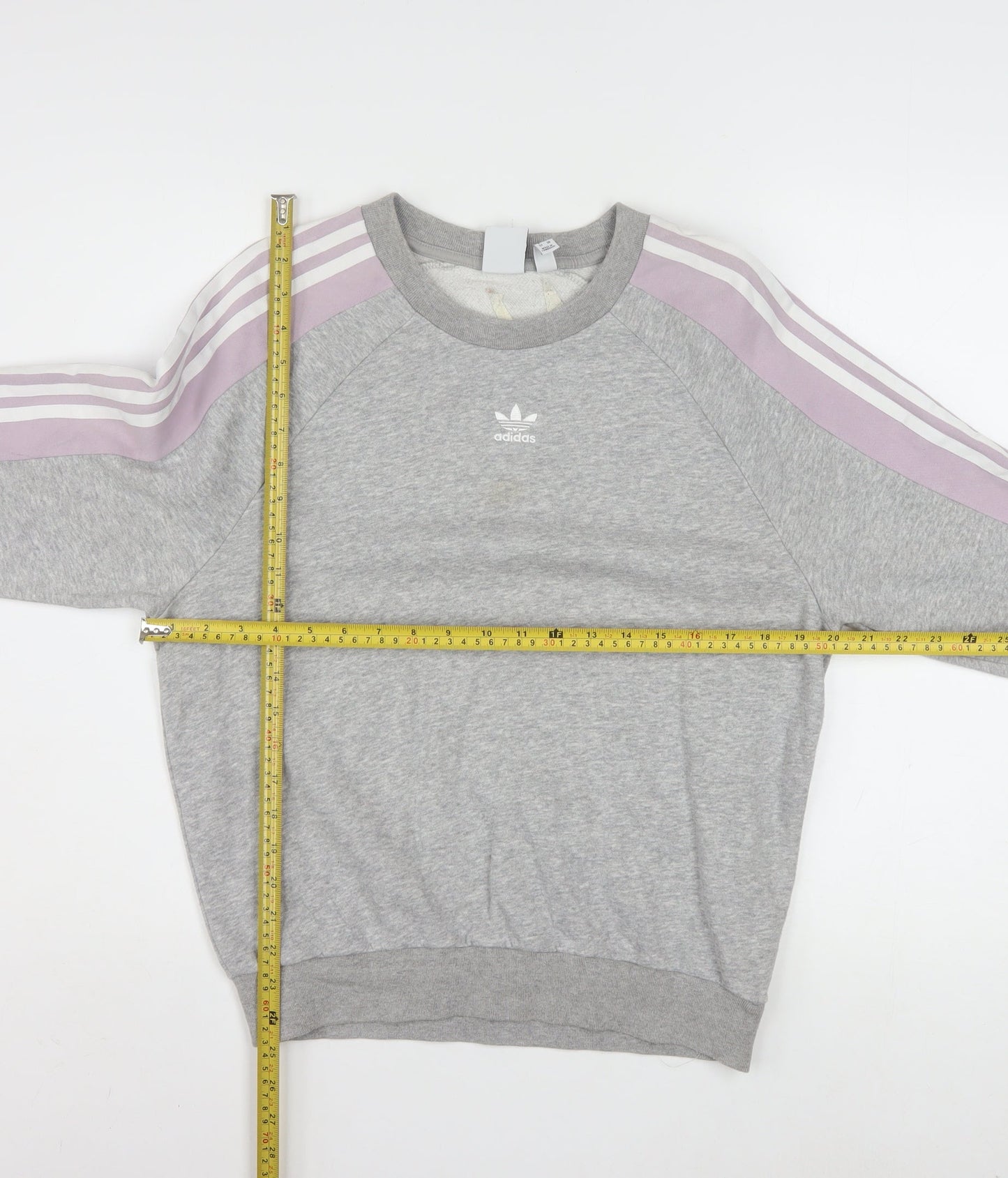 Adidas Women Grey & Lilac 3-Stripes Crew Neck Pullover Sweatshirt XS