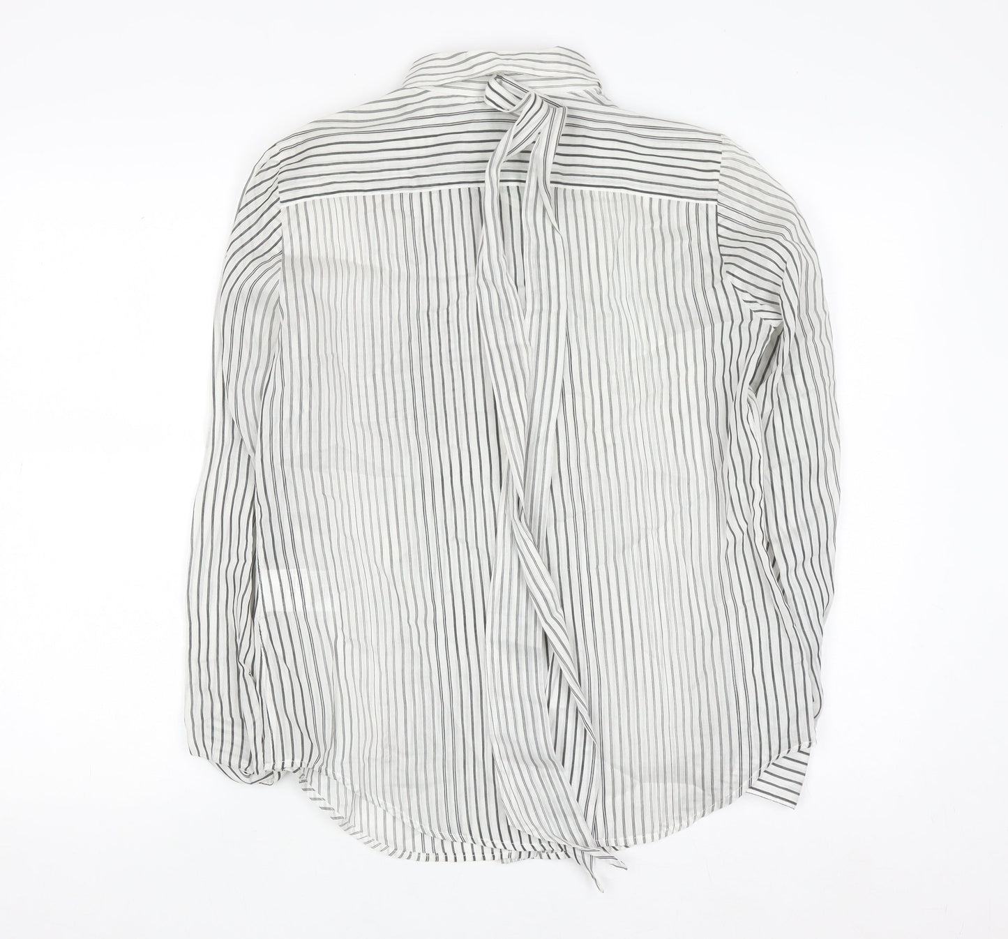 Benetton Women’s White Striped Cotton Silk Button-Up Shirt Size S