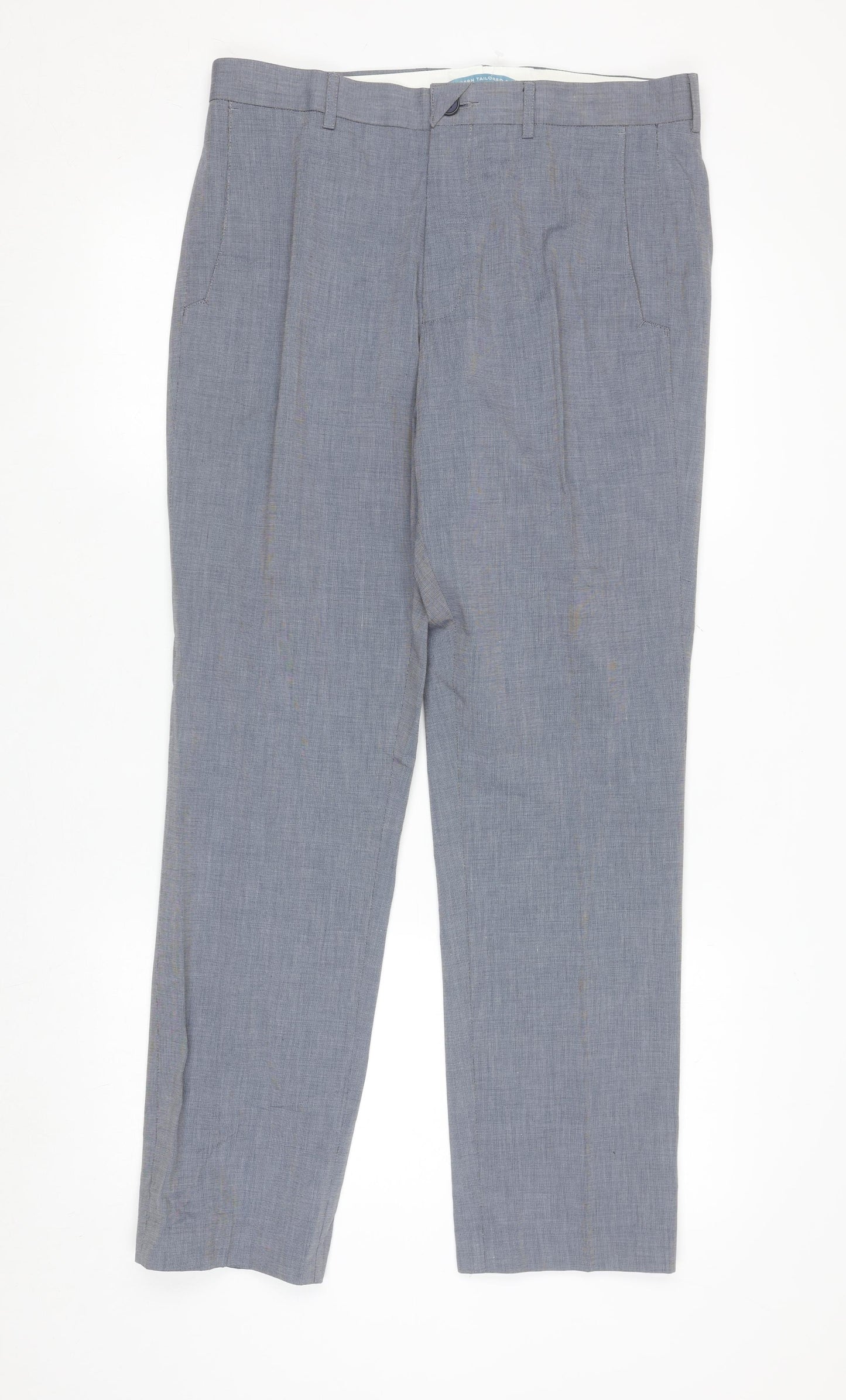 Marks and Spencer Mens Blue 32 Regular Fit Cotton Dress Pants