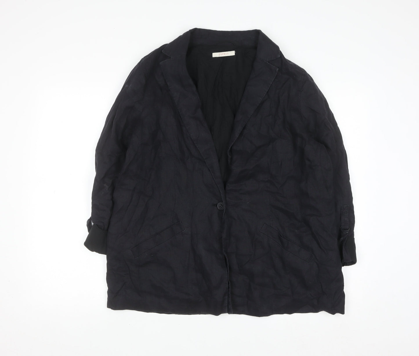 Esprit Womens Black Linen Blazer Jacket Size 16 Regular Fit
