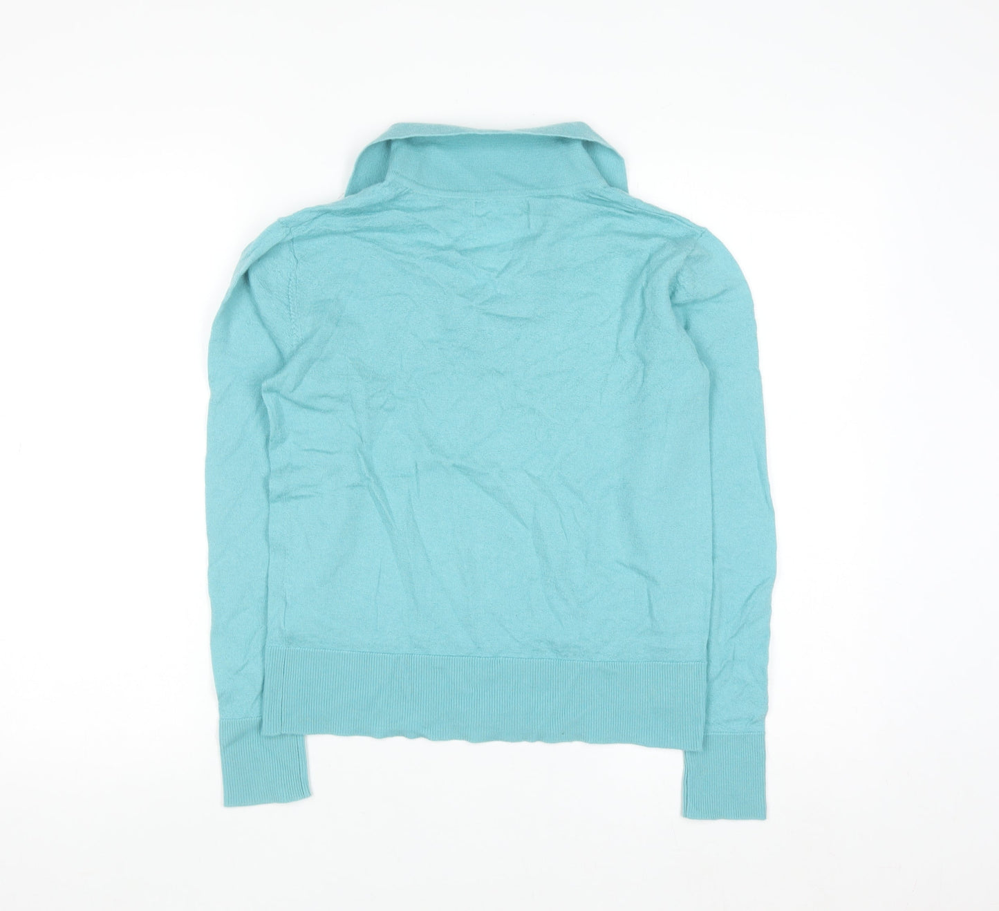 Marks and Spencer Women's Blue Merino Wool Collared Henley Jumper Size S