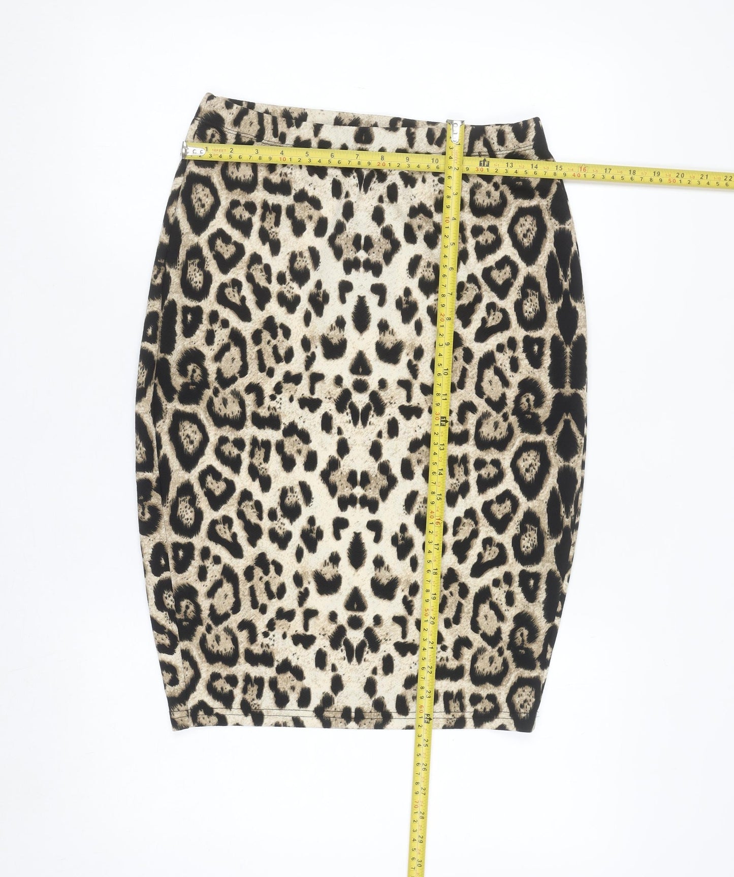 AX Paris Women Beige Leopard Print Stretch Pencil Skirt Size 14