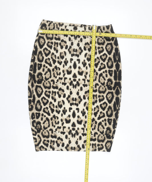 AX Paris Women Beige Leopard Print Stretch Pencil Skirt Size 14