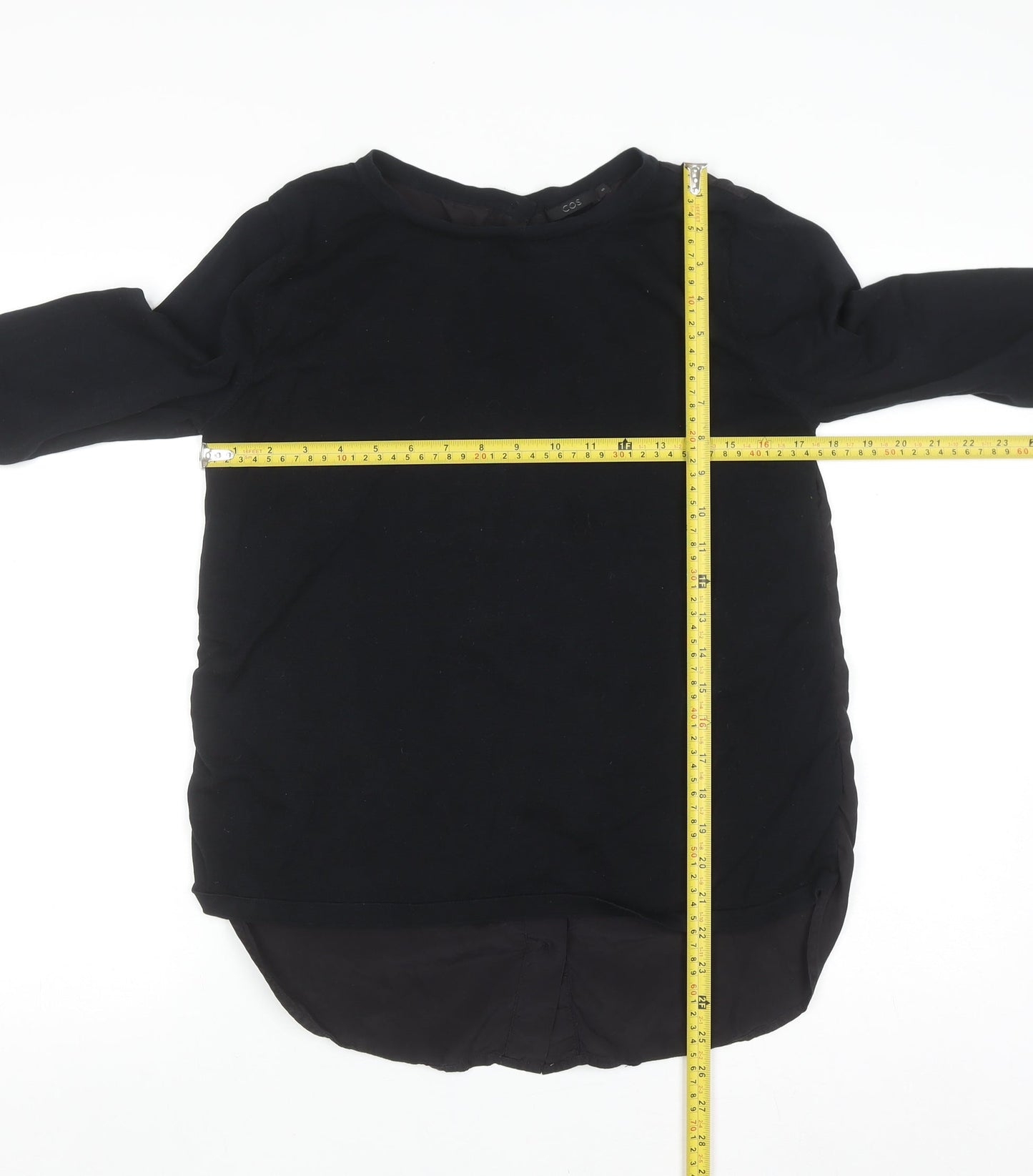 COS Women Black 3/4 Sleeve Silk Back Cotton Blouse Size S