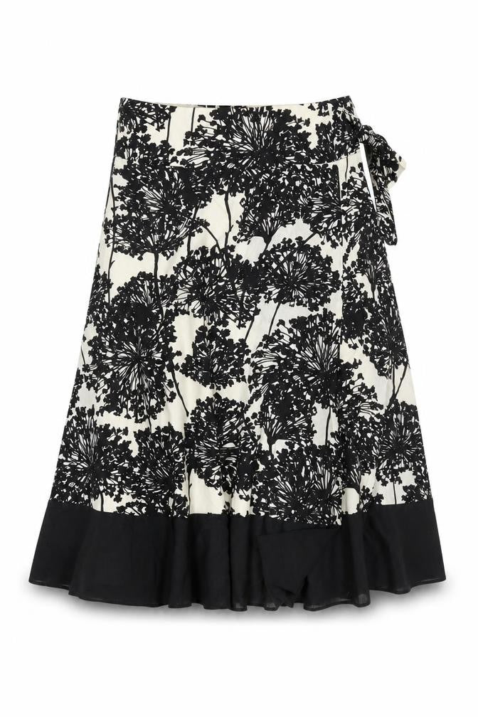 Dunnes Women Black Floral Wrap Midi Skirt Size 8 Cotton
