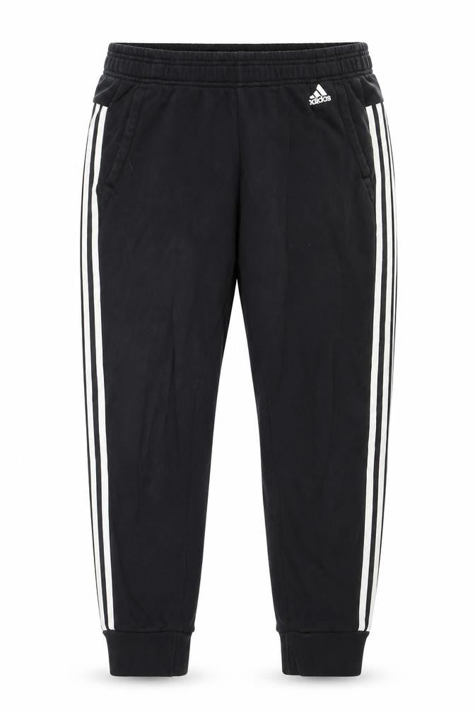 Front view of Adidas boys’ black jogger trousers, size 16, years activewear track pants