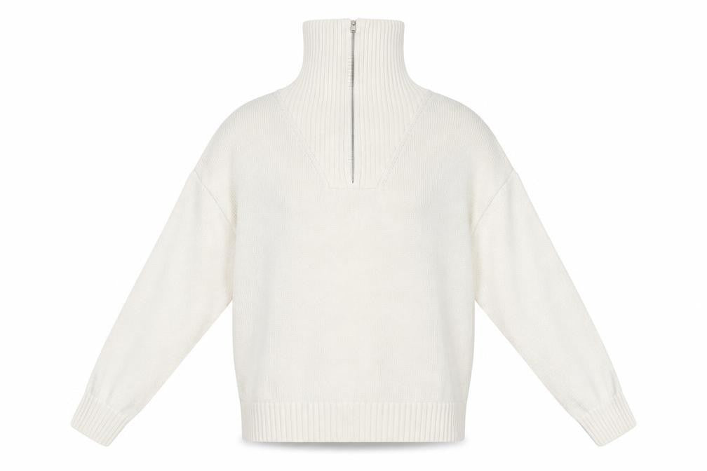 Zara Women’s Ivory High Neck Zip Cotton Jumper XL Relaxed Fit