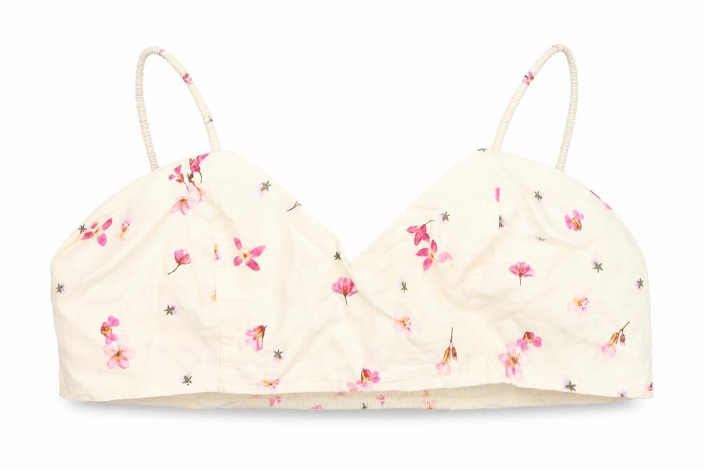 H&M Women’s Ivory Floral Linen Blend Camisole Top Size L