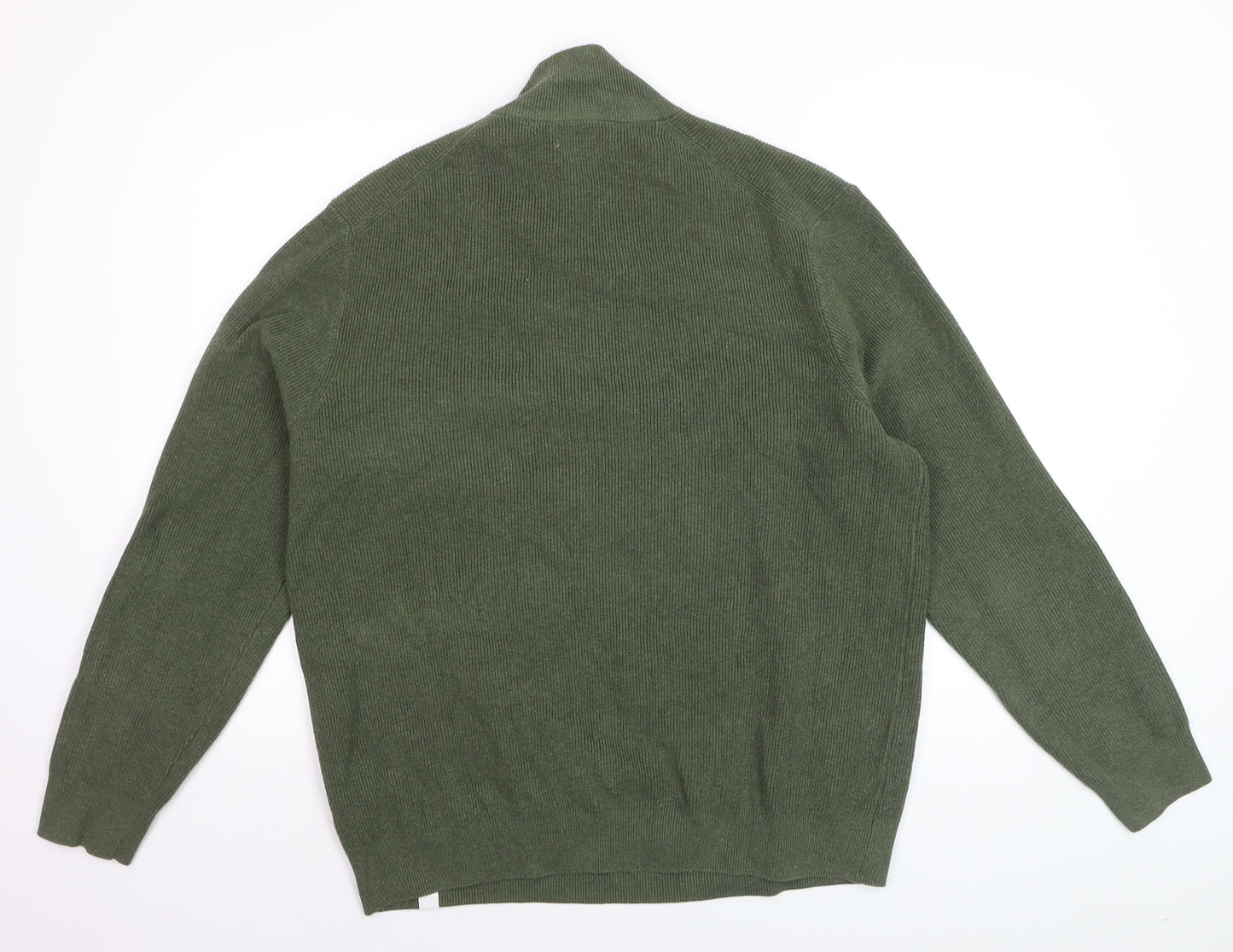 Marks and Spencer Men's Green XL 1/2 Zip Cotton Blend Jumper