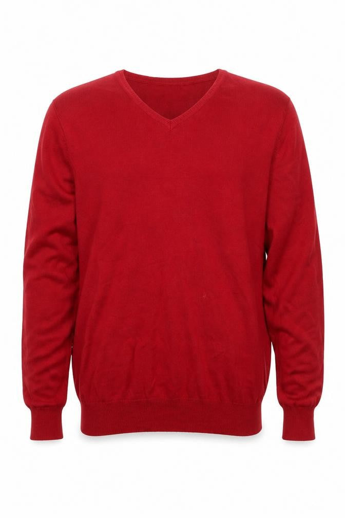 Racing Green Men's Red V-Neck Cotton Jumper Size M