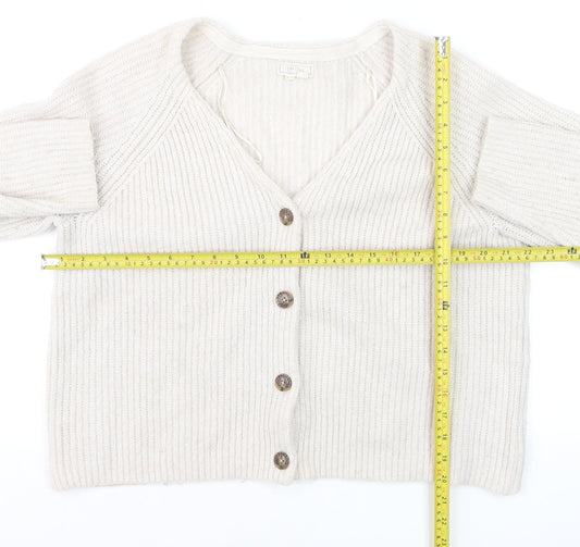 Fat Face Women Ivory Chunky Knit Cardigan Size 14 V-Neck Alpaca Blend