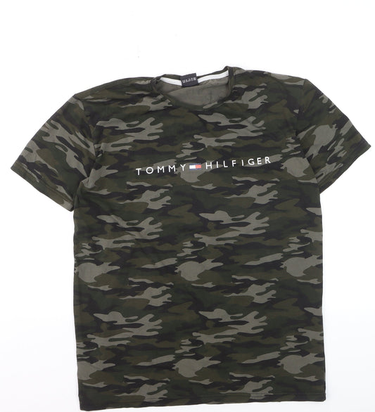 Tommy Hilfiger Men's Green Camouflage Logo Cotton T-Shirt Size L