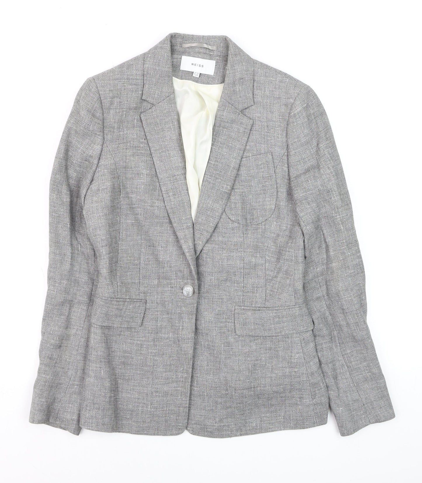Reiss Women Grey Wool Blend Slim Fit One-Button Blazer UK 10