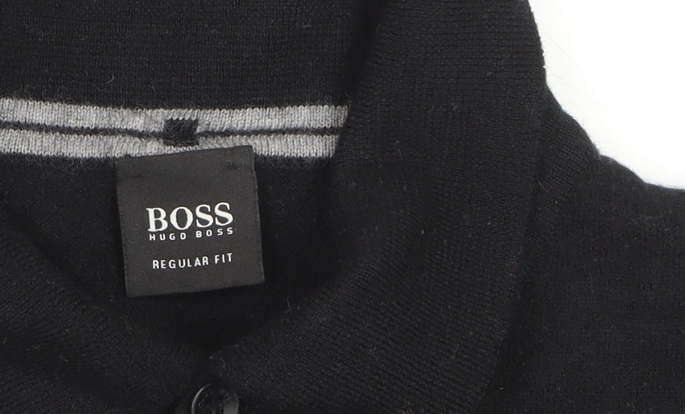 Additional view of Hugo Boss men’s black collared henley jumper, size L, regular fit