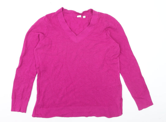 GAP Womens Pink V-Neck Long Sleeve Cotton Knit Jumper Size L