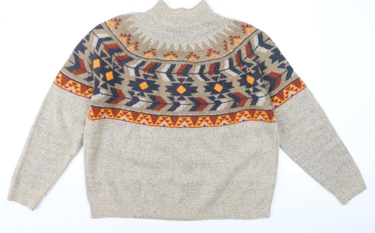 Weird Fish Womens Beige Aztec Knit Mock Neck Jumper Size 18